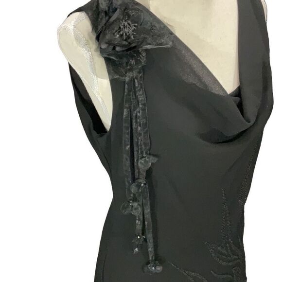 Vintage Dollar 80’s Beaded 2 Layers Black Cowl Neck Formal Maxi Dress Sz Large - Picture 3 of 8